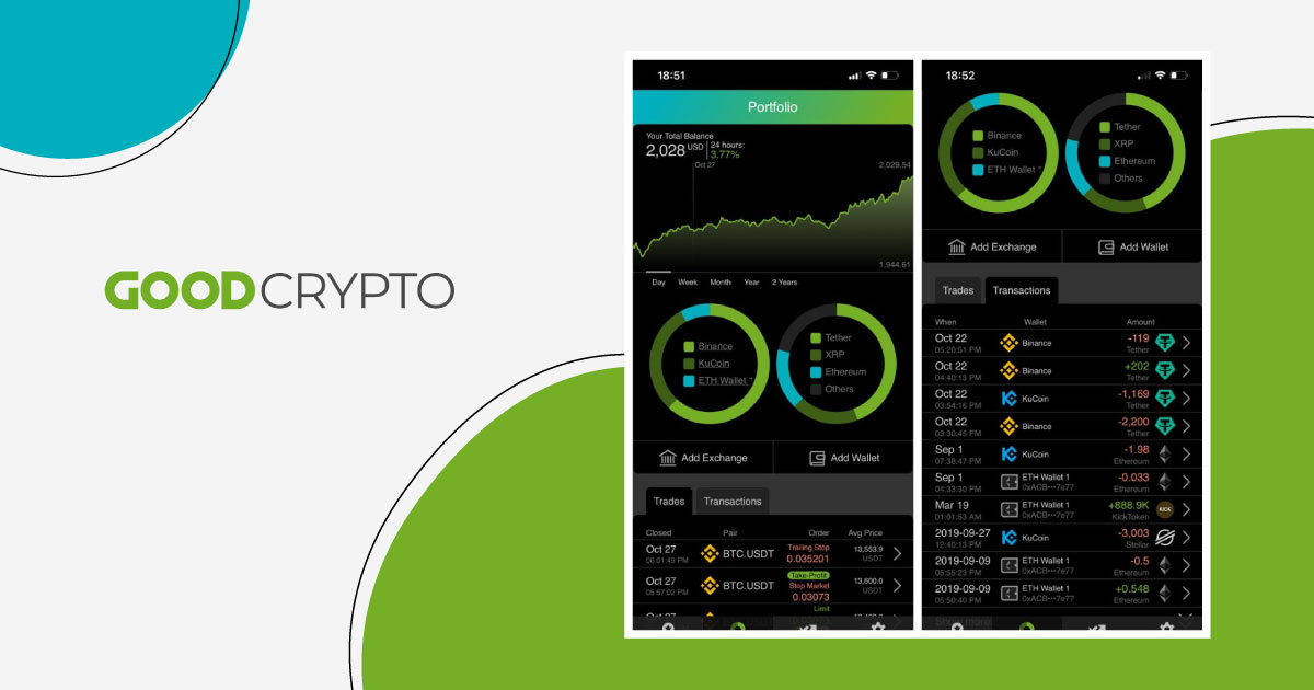 Good Crypto provides an overview of all the accounts and wallets connected. In-depth trading history and transactions are also provided, giving a full picture