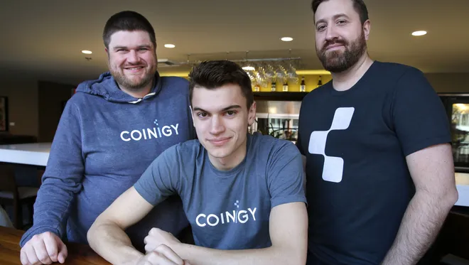 From left to right: Robert Borden, founder of Coinigy, Derek Urban, chief financial officer, William Kehl, founder of Coinigy. Source: Milwaukee Journal Sentinel