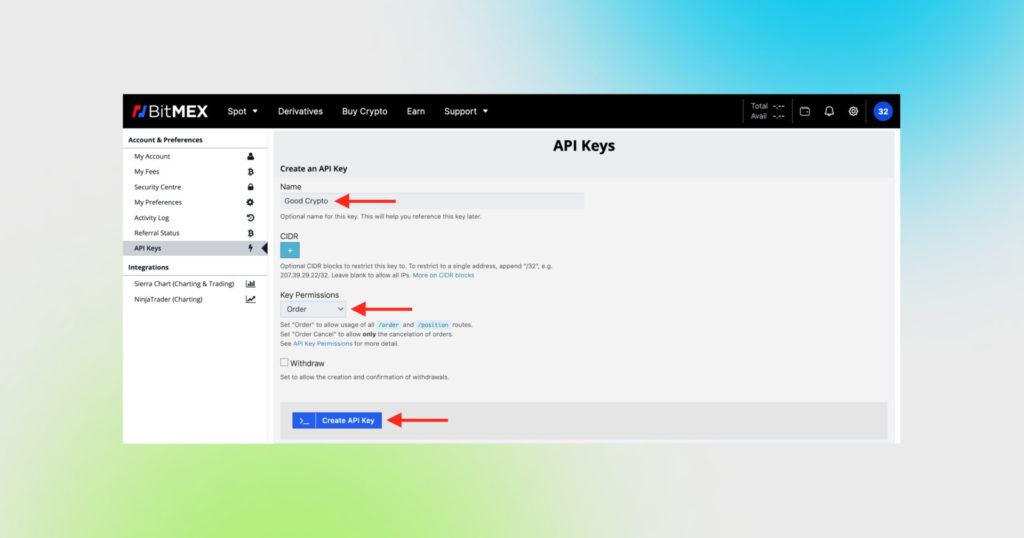 How to configure BitMEX API key and add it to Good Crypto app
