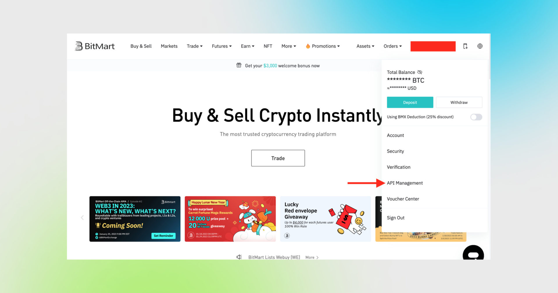 how to buy crypto on bitmart app