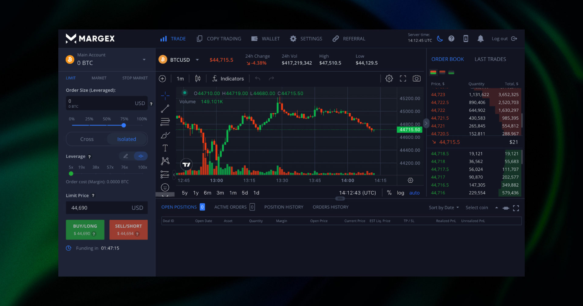 Margex trading interface