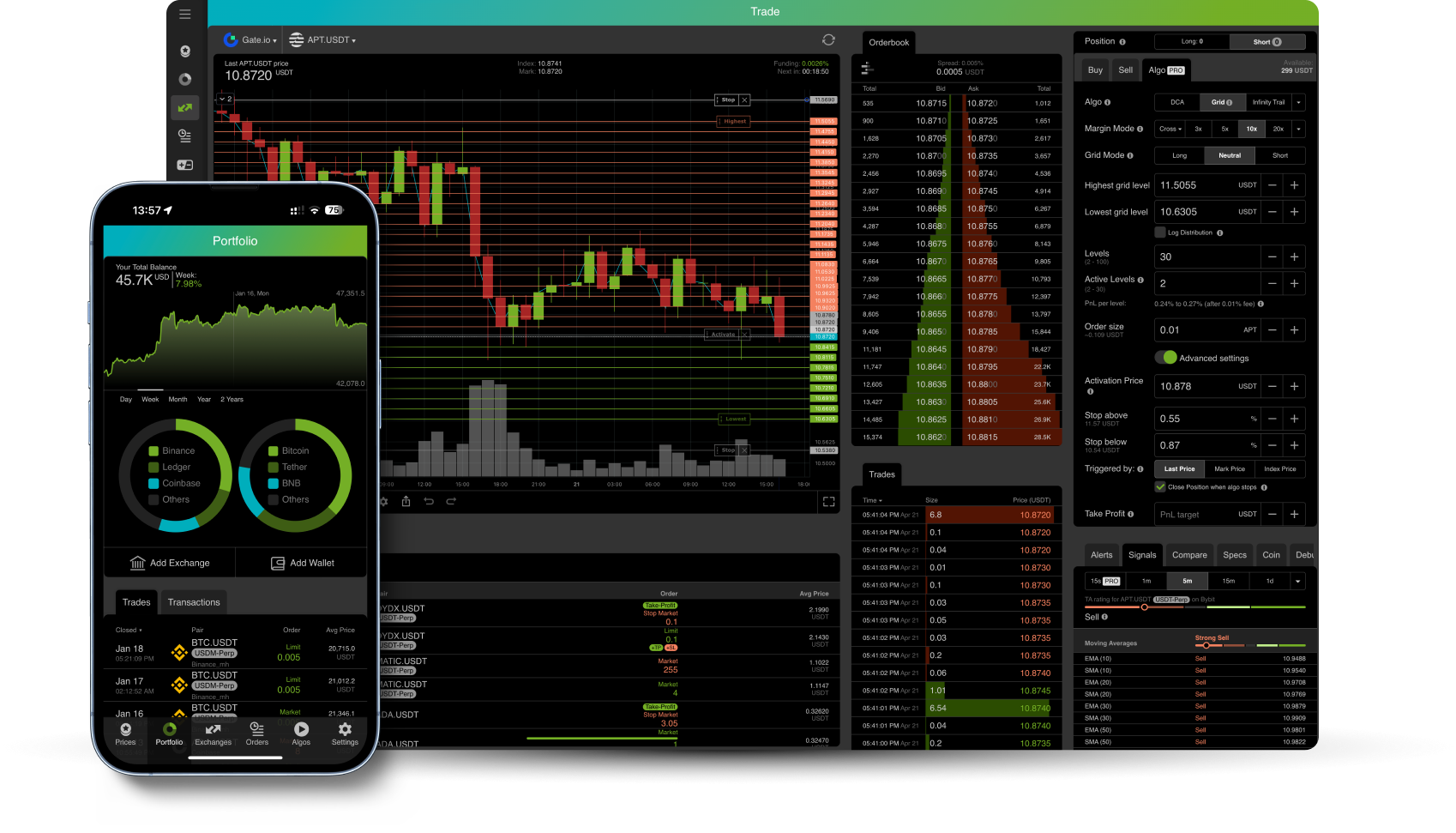 Todas las bolsas.<br> Las mejores herramientas de negociación.<br> Una cripto app