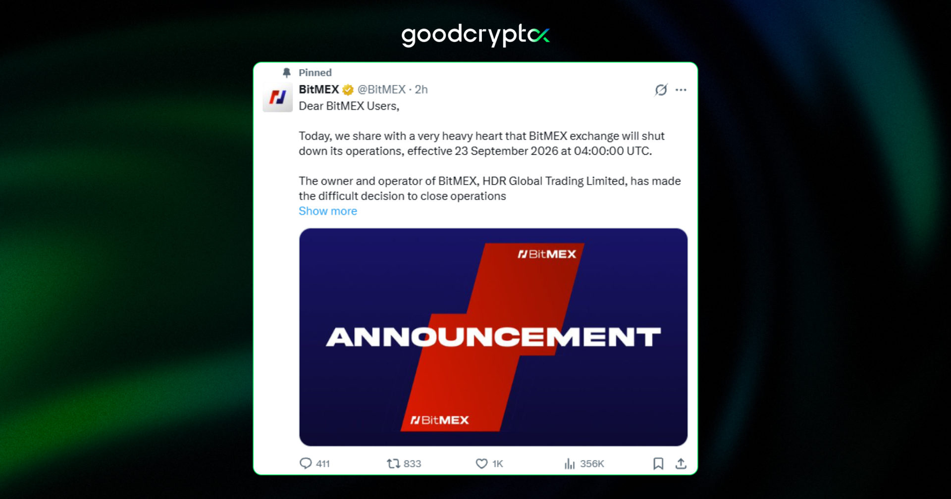BitMEX is closing.