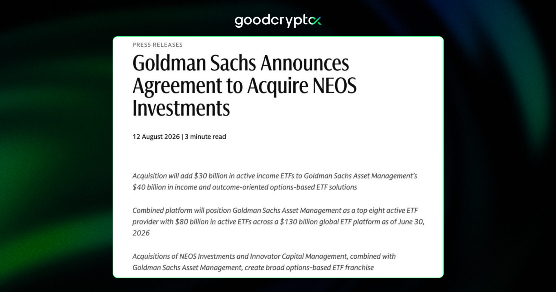 goldman sachs buys NEOS