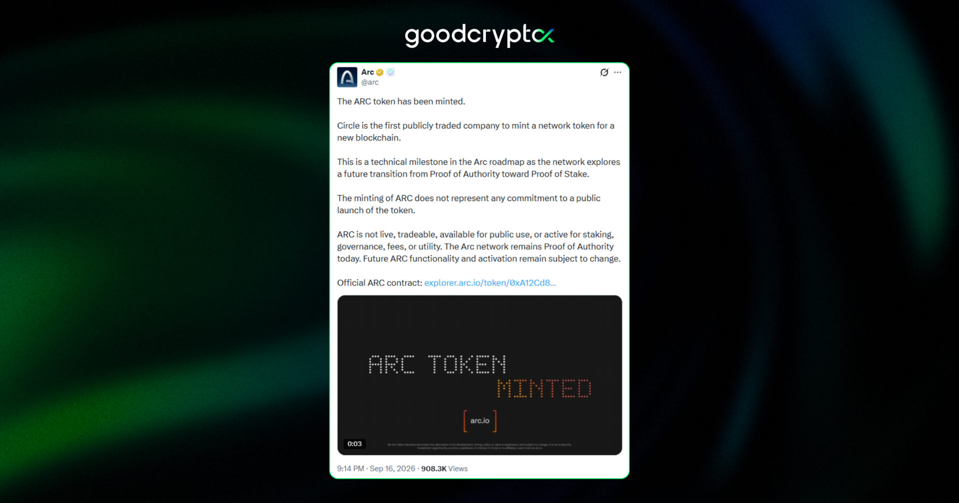 arc token genesis mint post